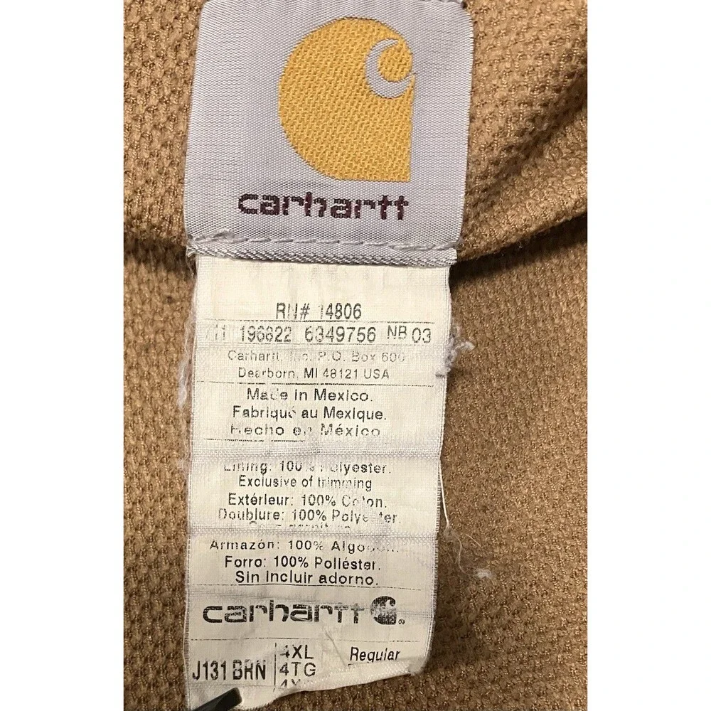 Carhartt Tan Duck Canvas Hooded Jacket J131 BRN Sz 4XL SEE DESC